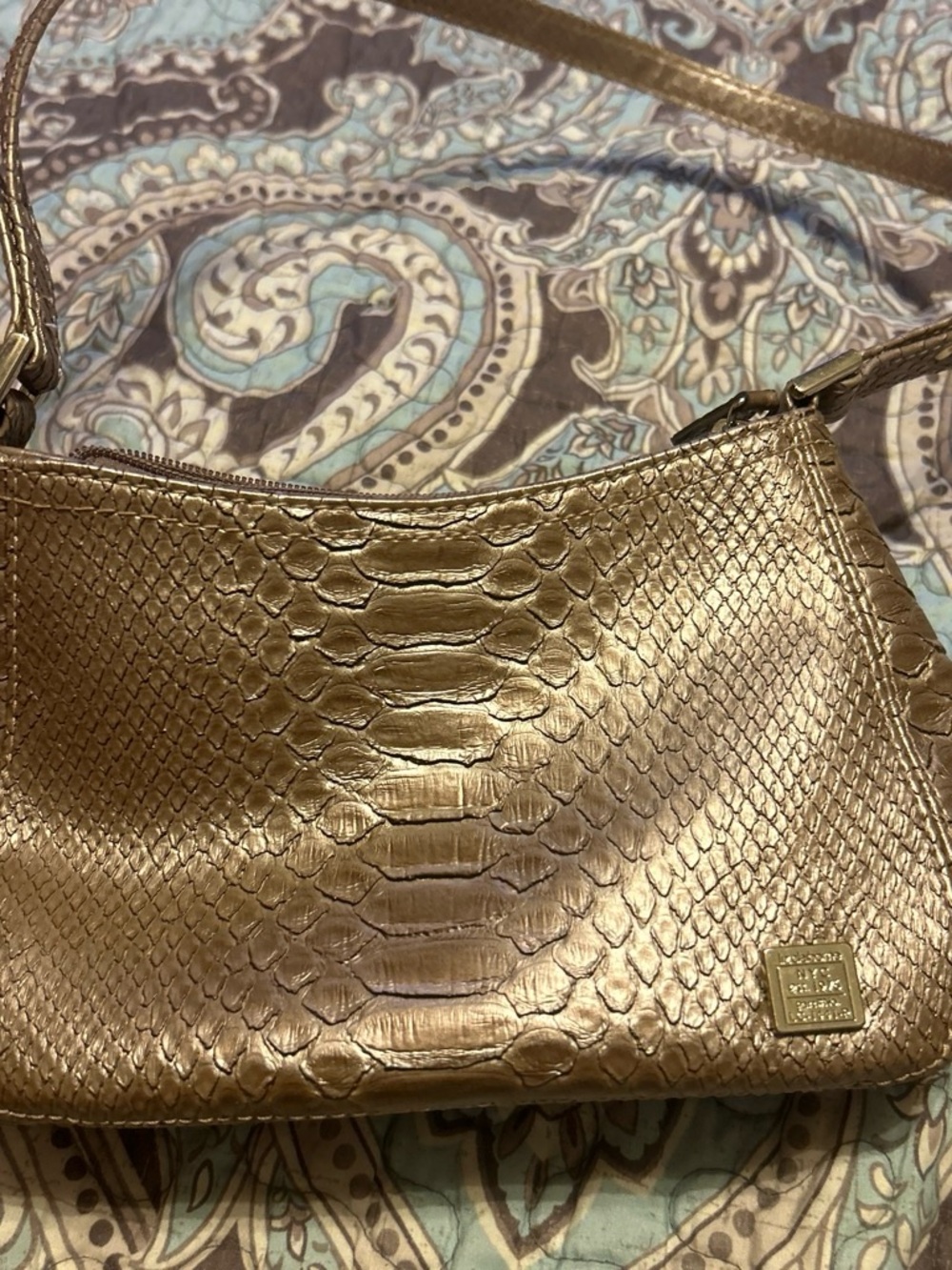 Liz Claiborne Metallic Gold Snake-Embossed Shoulder Bag